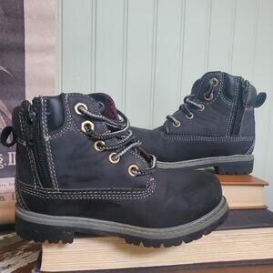 Wonder Nation Trucker Boots Boys Size 4 Black Zip Up Non Marking Sole New